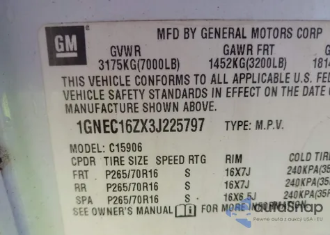 2003 Chevrolet Suburban 1500 Lt from USA, damaged, VIN 1GNEC16ZX3J225797